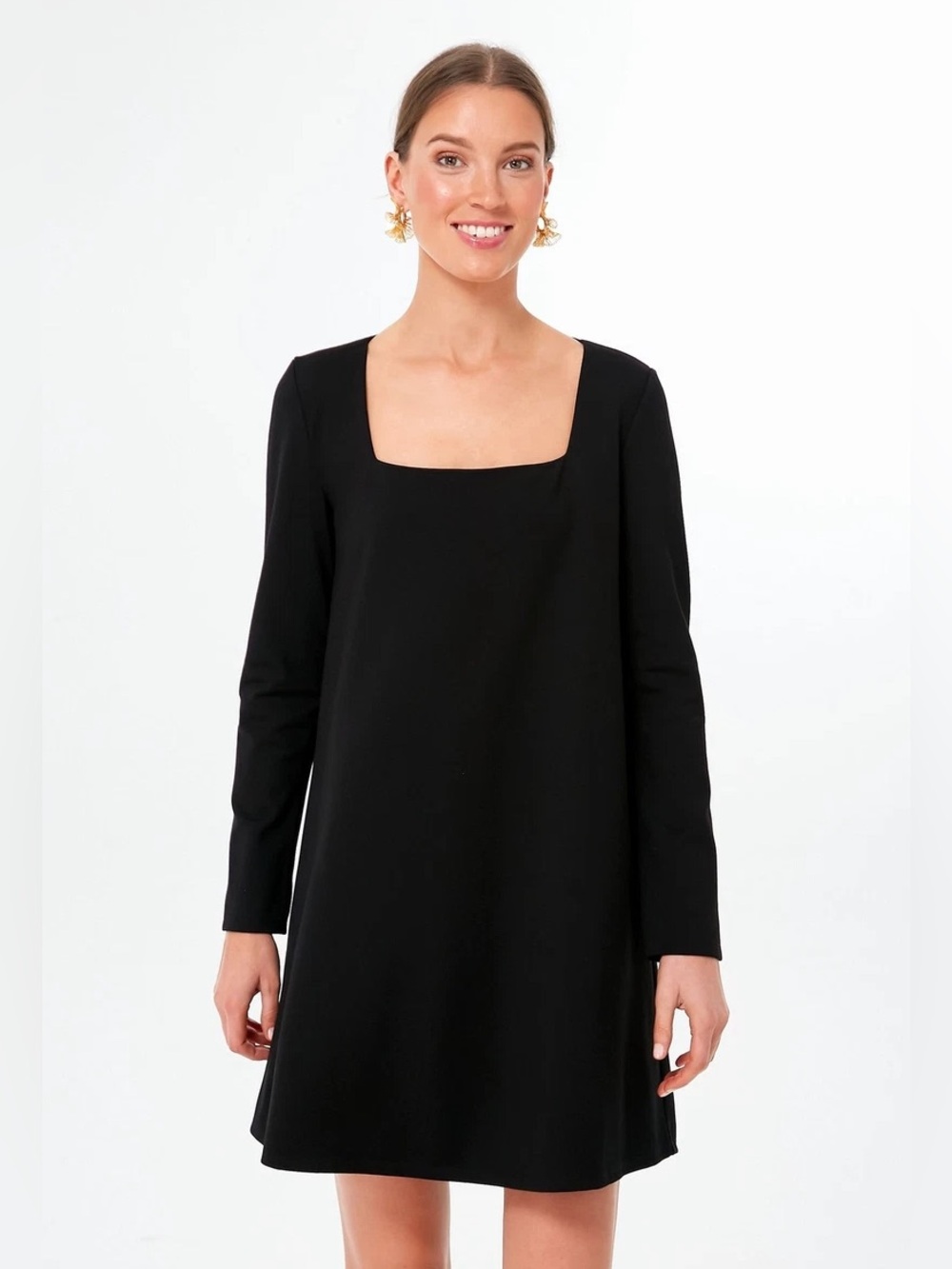 Tuckernuck Black Long Sleeve Middleton Shift Dress with Square Neck Size M